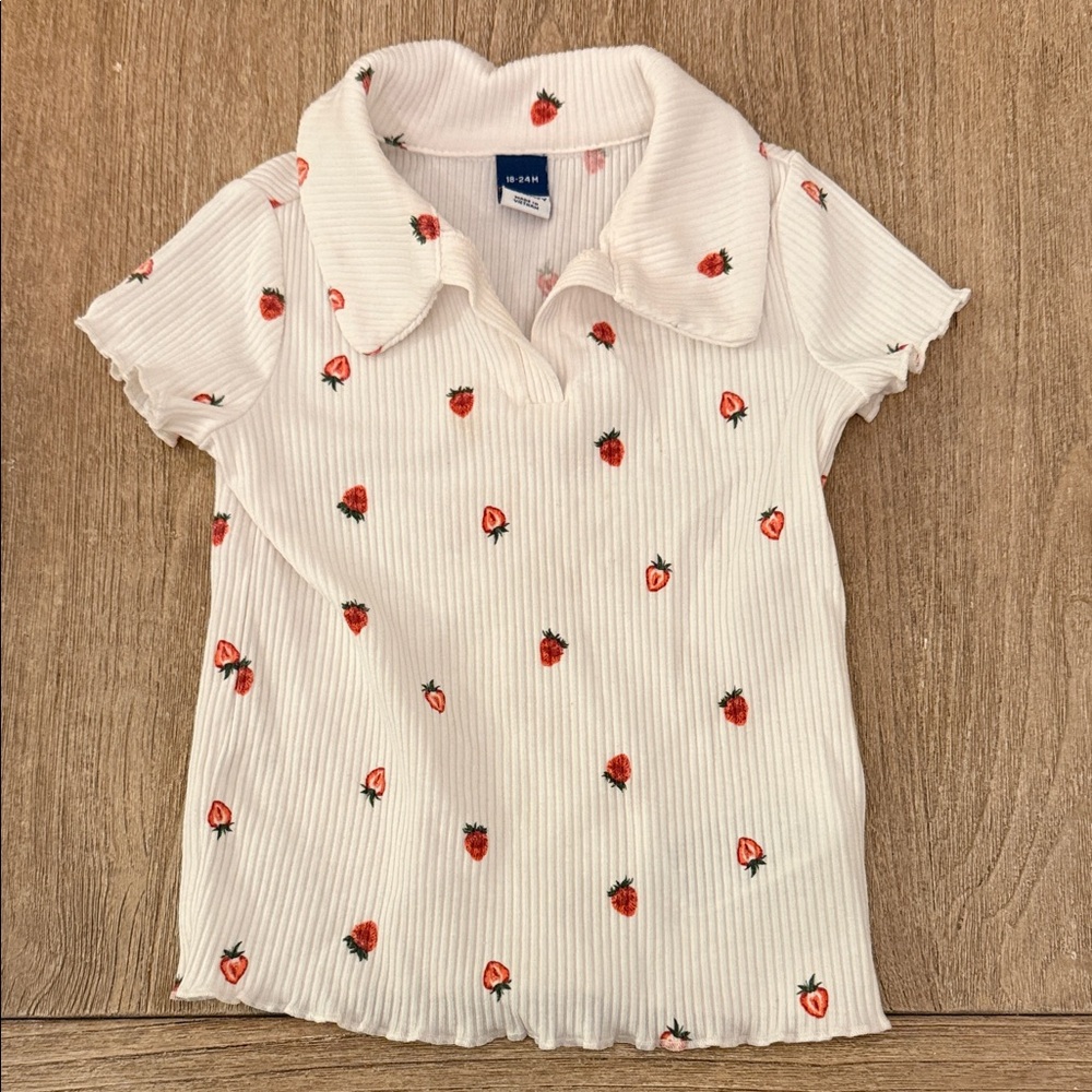 Old Navy White Polo with Strawberry Print Size 18-24 Months